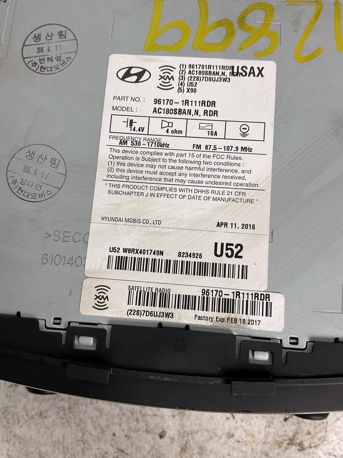 Audio & Visual Equip.(radio) HYUNDAI ACCENT 15 16 171