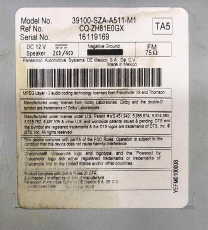 Audio & Visual Equip.(radio) HONDA PILOT 12 13 14 154