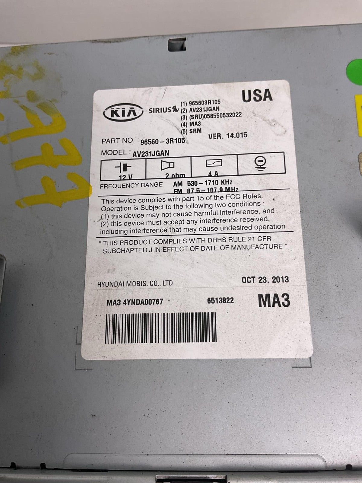 Audio & Visual Equip.(radio) KIA CADENZA 14 15 161