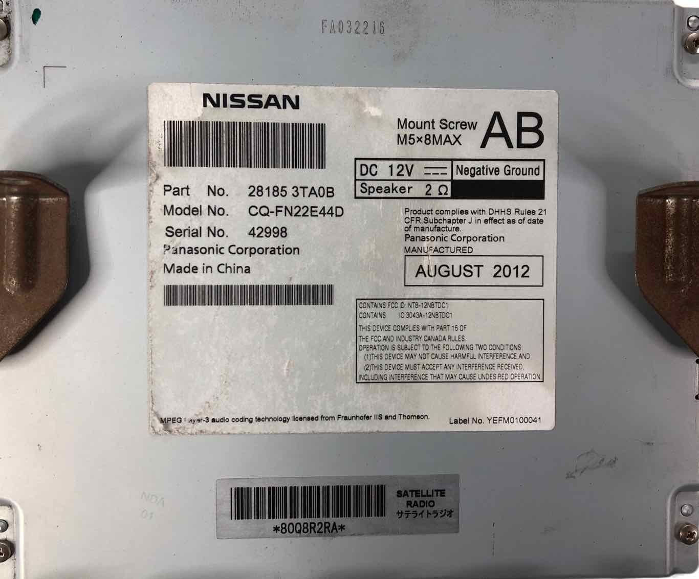 Audio & Visual Equip.(radio) NISSAN ALTIMA 13 144