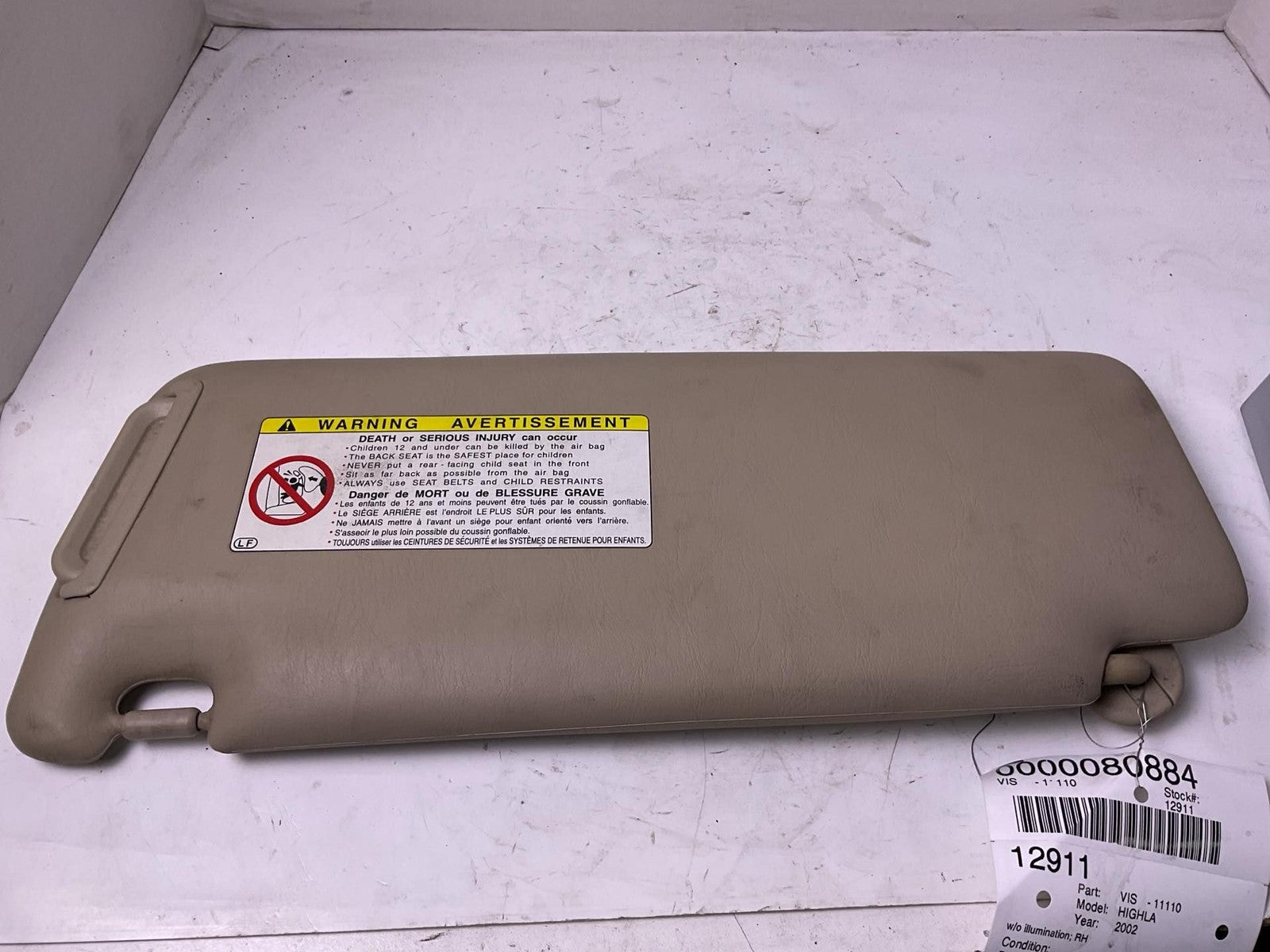 Sun Visor TOYOTA HIGHLANDER Right 01 02 030